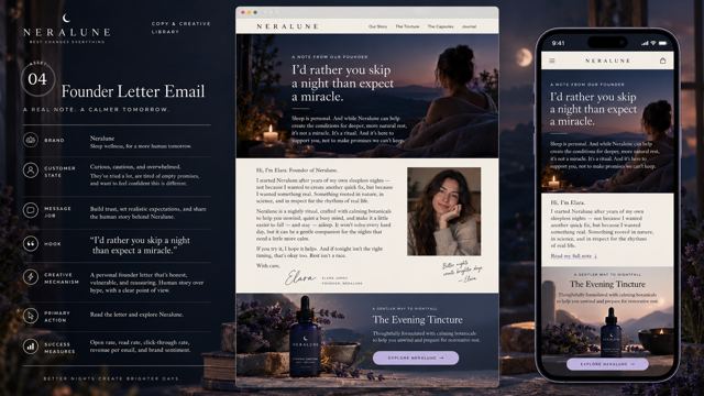 Neralune founder letter email