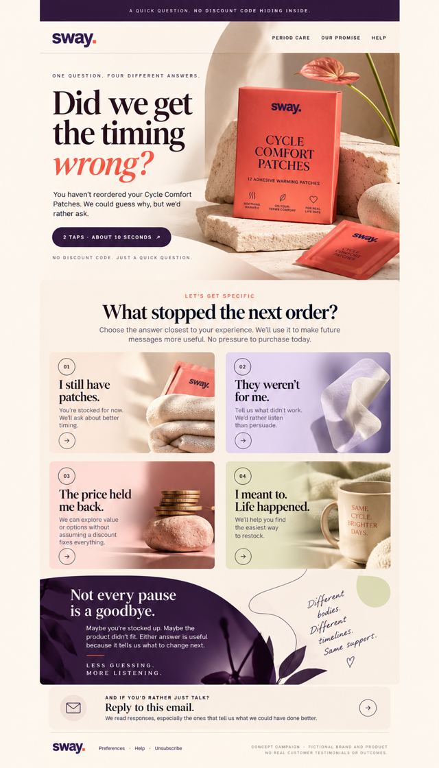 Sway win-back email: Did we get the timing wrong?
